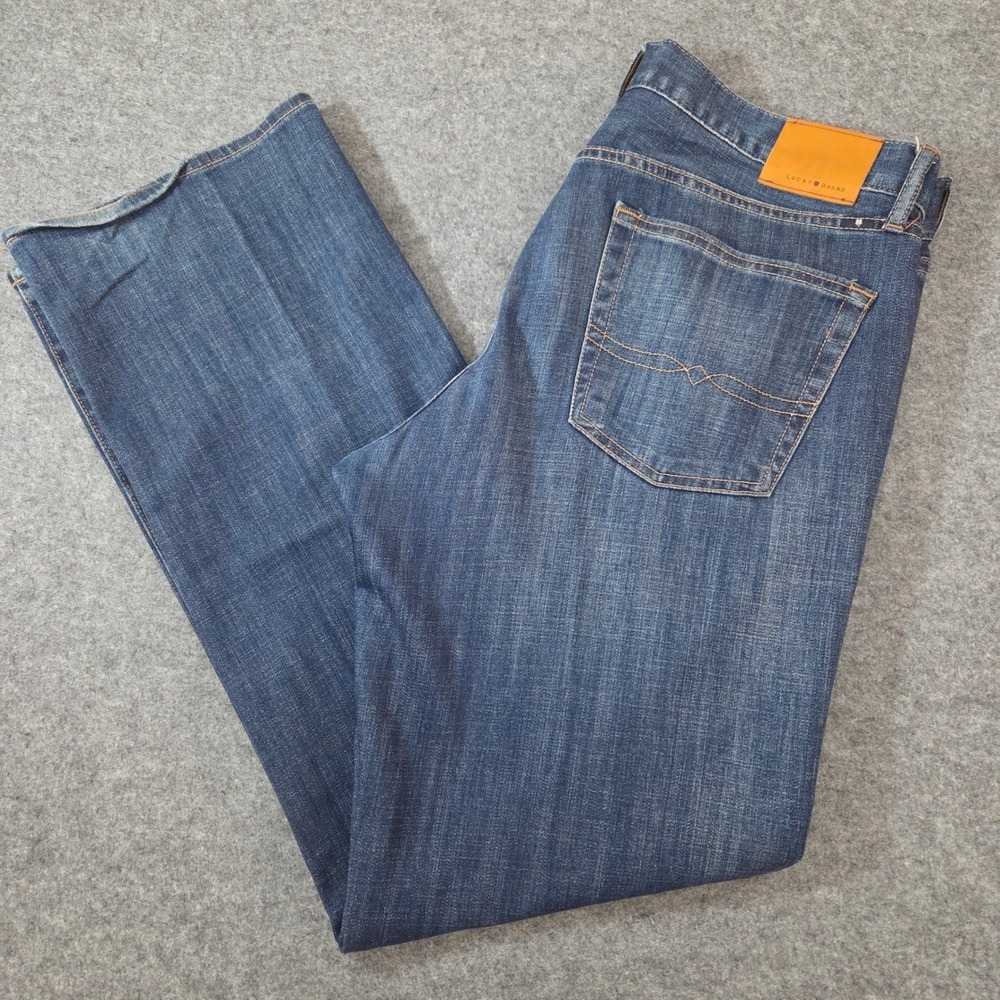 Lucky Brand 361 Vintage Straight Jeans Mens 36x34 Blue Dark Wash Stretch Denim